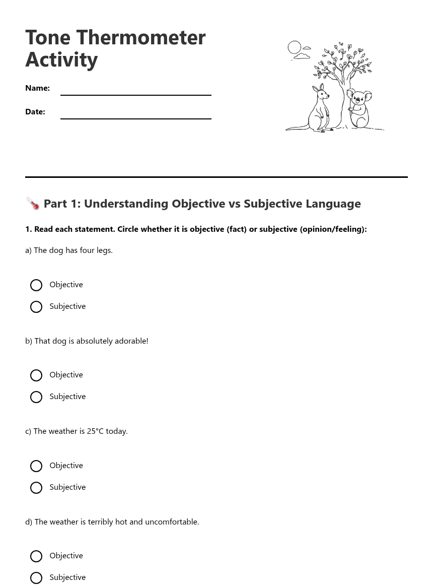 Tone Thermometer Activity worksheet preview