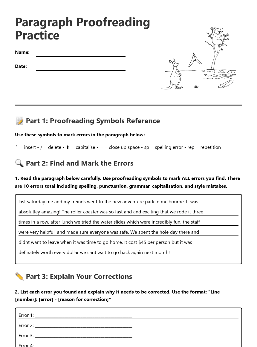 Paragraph Proofreading Practice worksheet preview