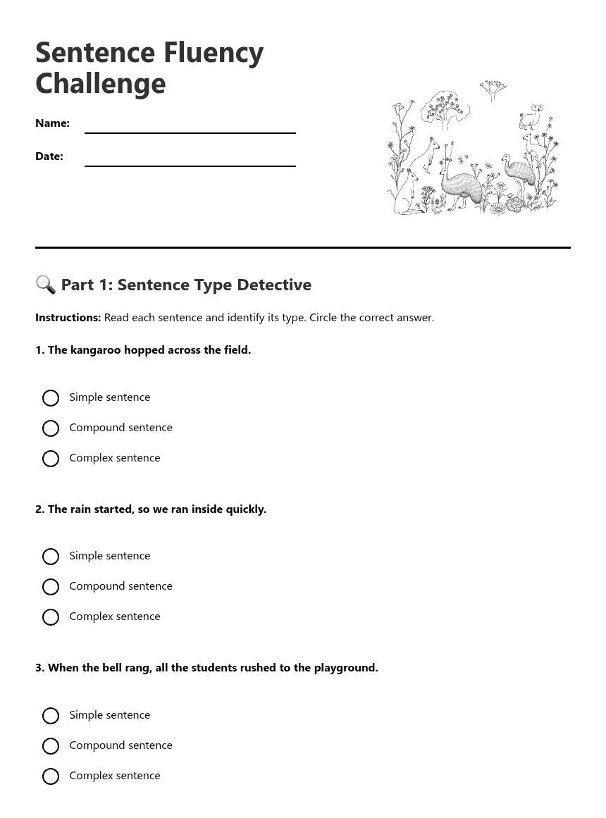 Sentence Fluency Challenge worksheet preview
