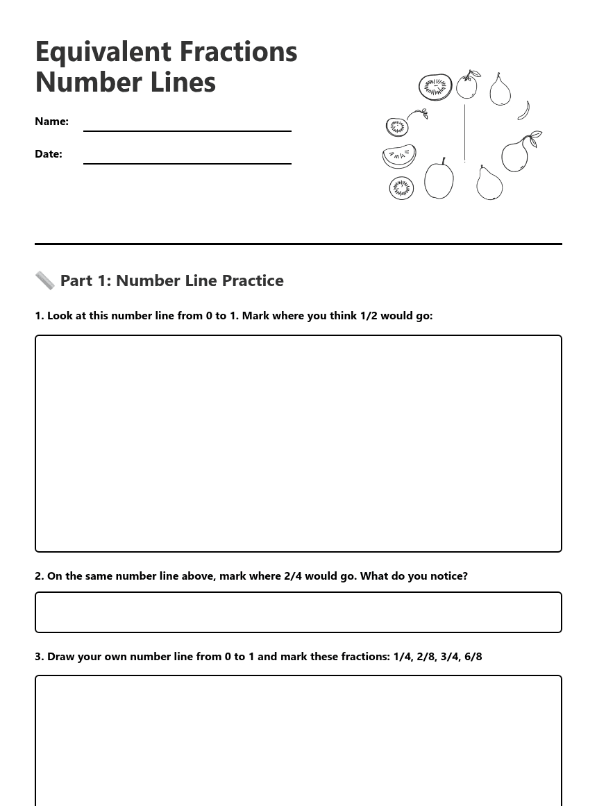 Equivalent Fractions Number Lines worksheet preview