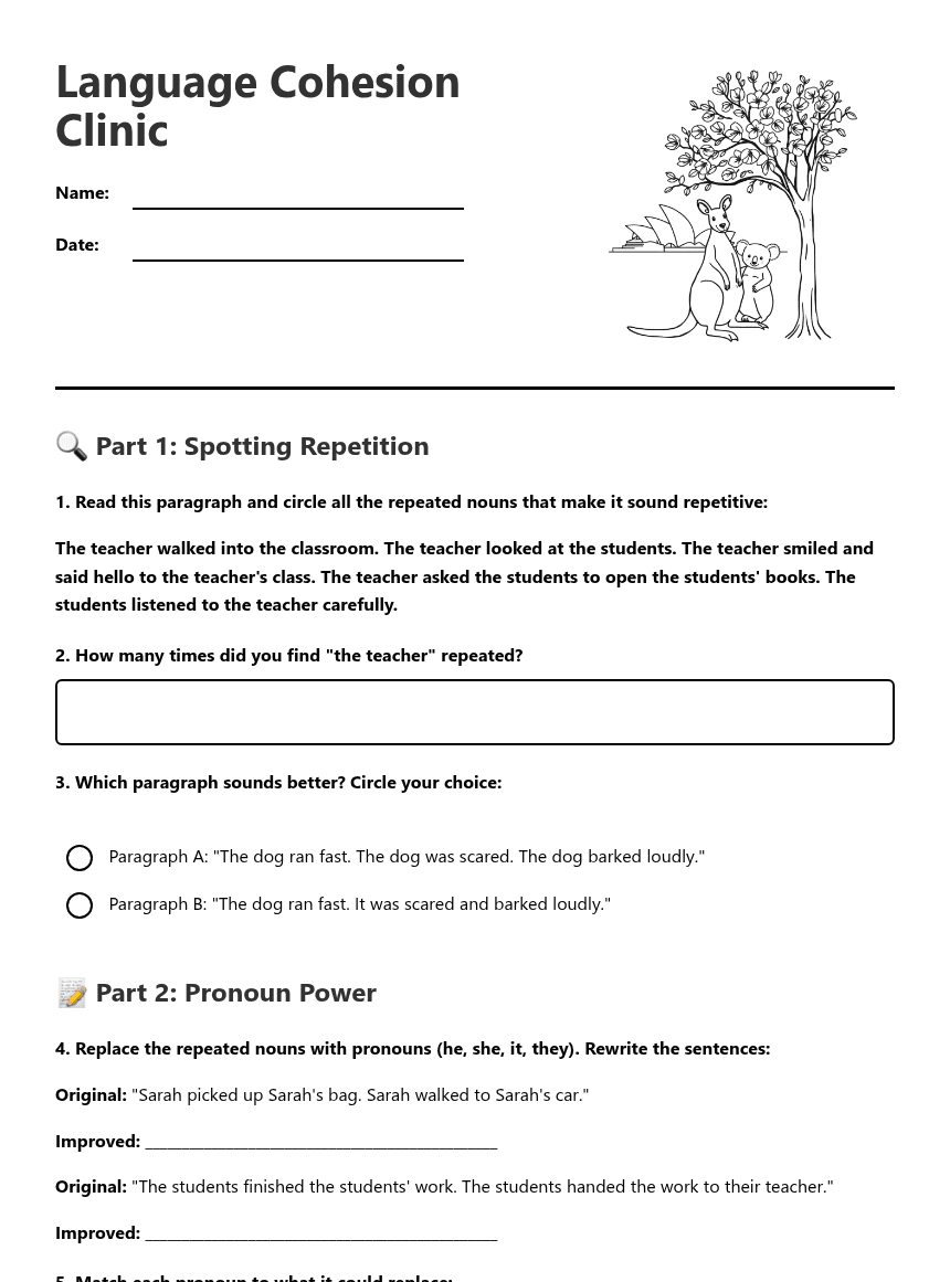 Language Cohesion Clinic worksheet preview
