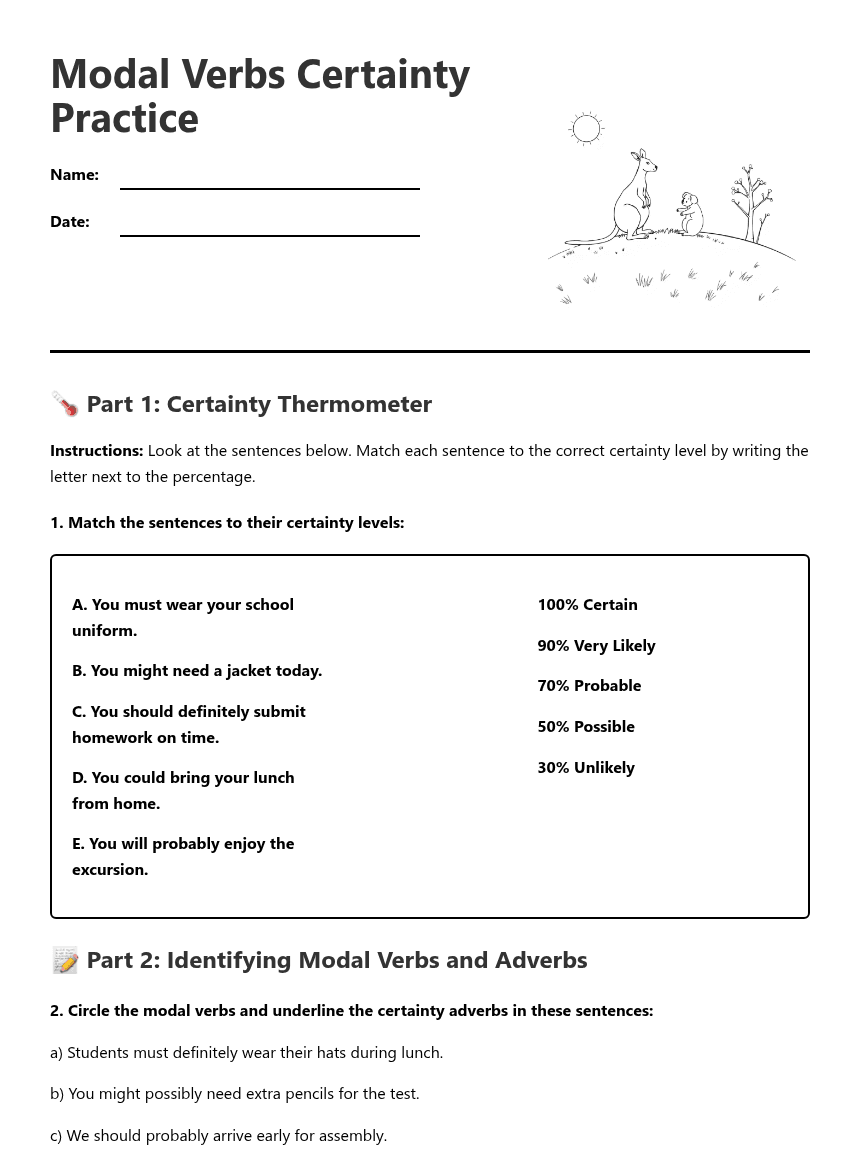 Modal Verbs Certainty Practice worksheet preview