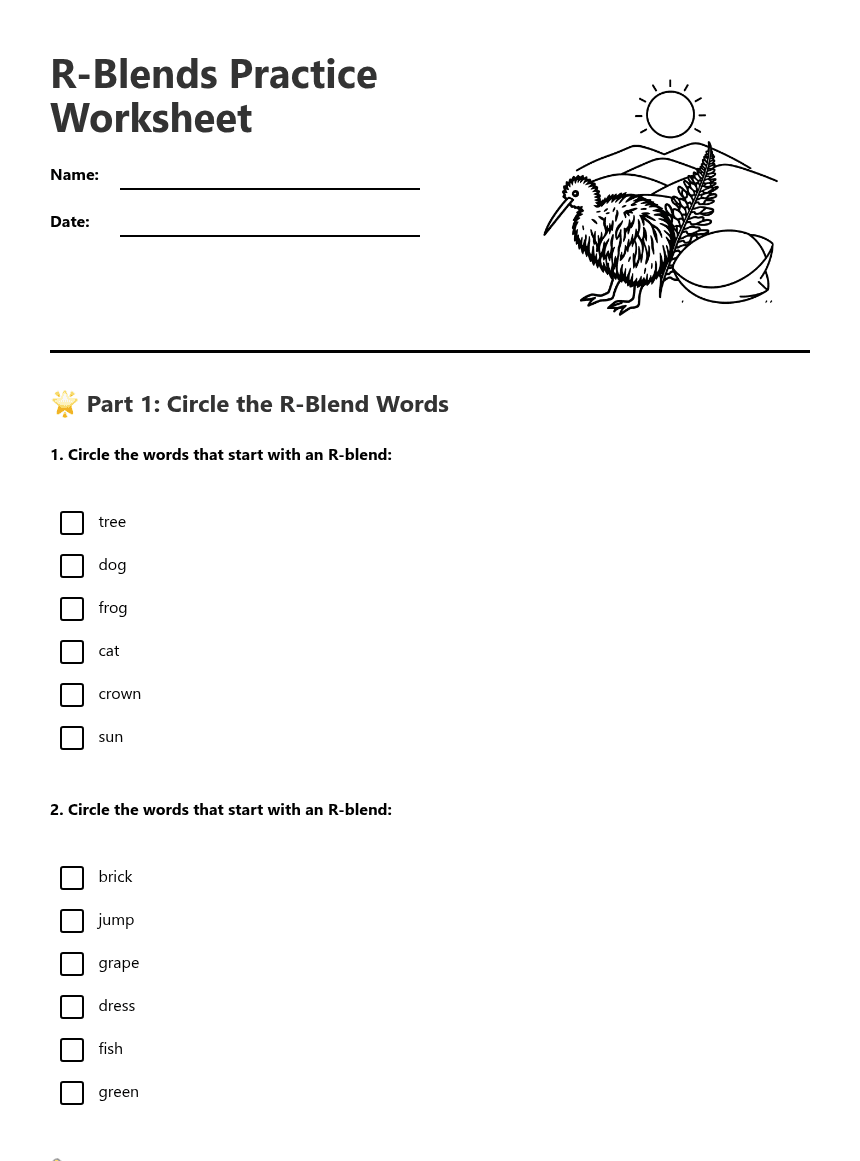 R-Blends Practice Worksheet worksheet preview