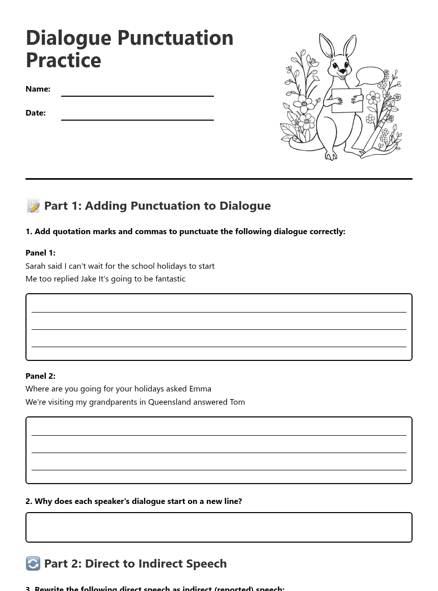 Dialogue Punctuation Practice worksheet preview