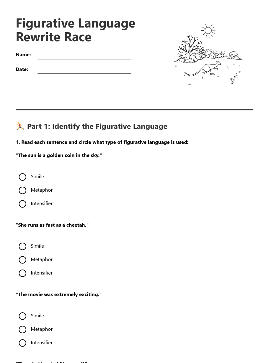 Figurative Language Rewrite Race worksheet preview