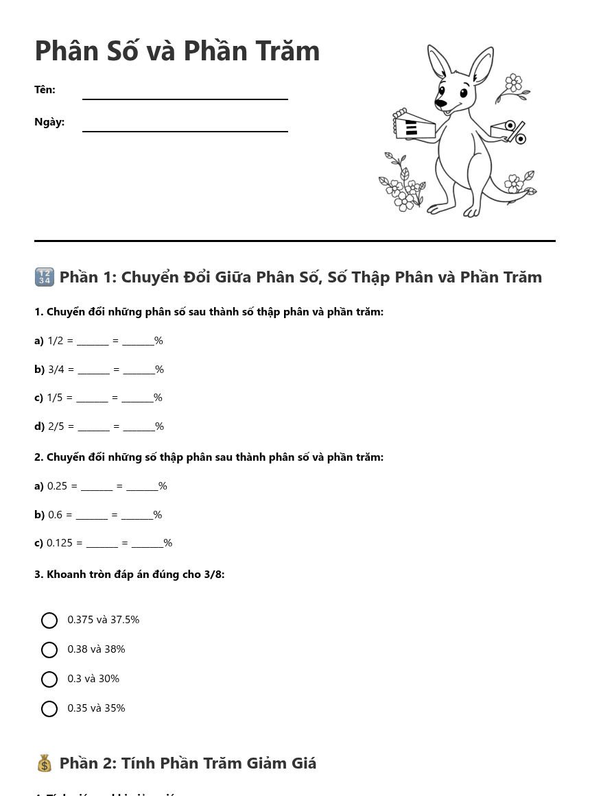 Phân Số và Phần Trăm worksheet preview