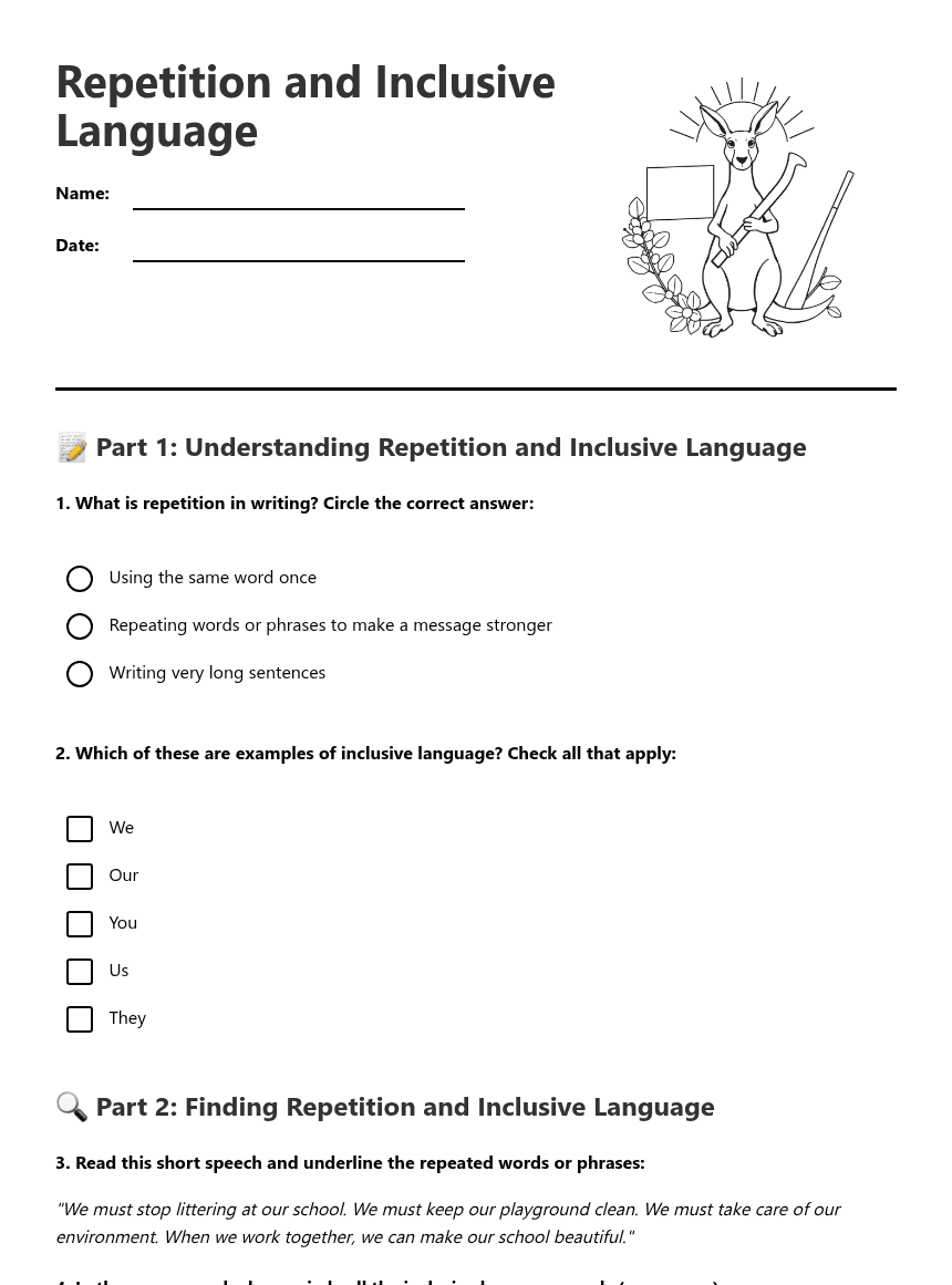 Repetition and Inclusive Language worksheet preview