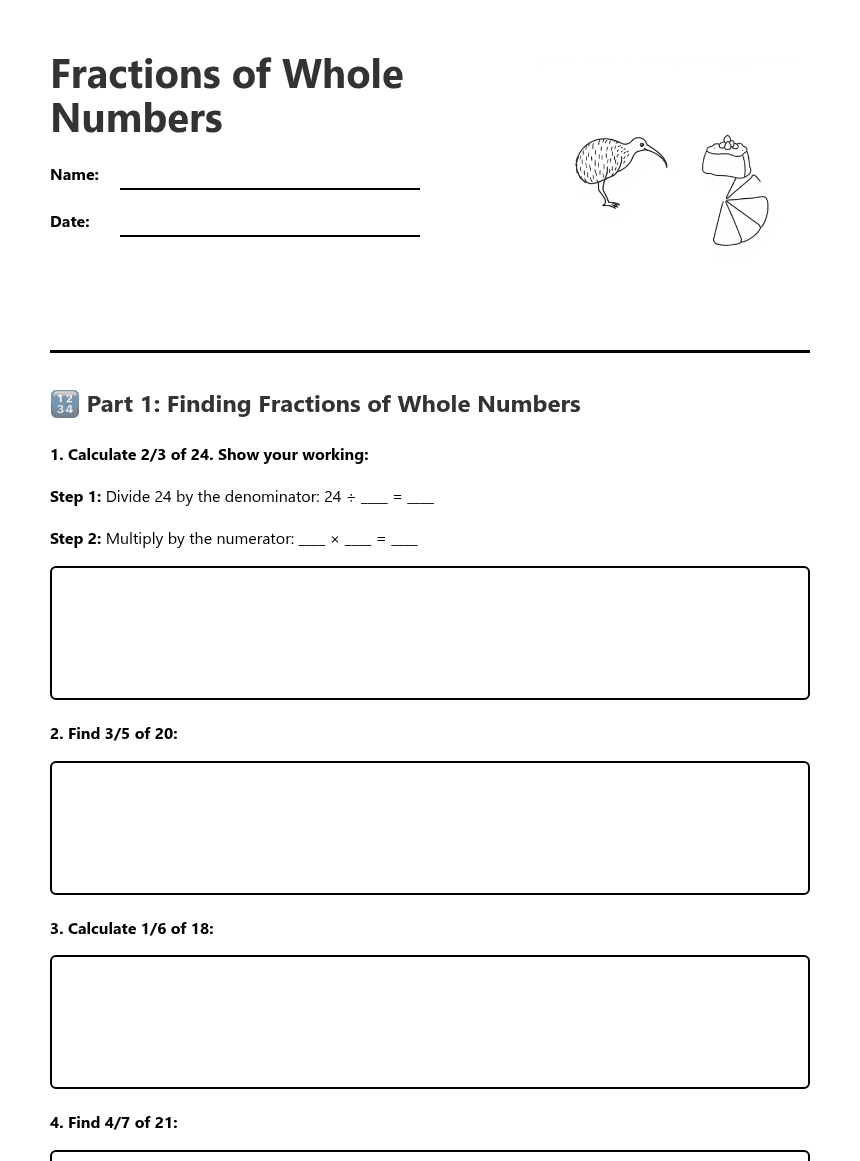 Fractions of Whole Numbers worksheet preview