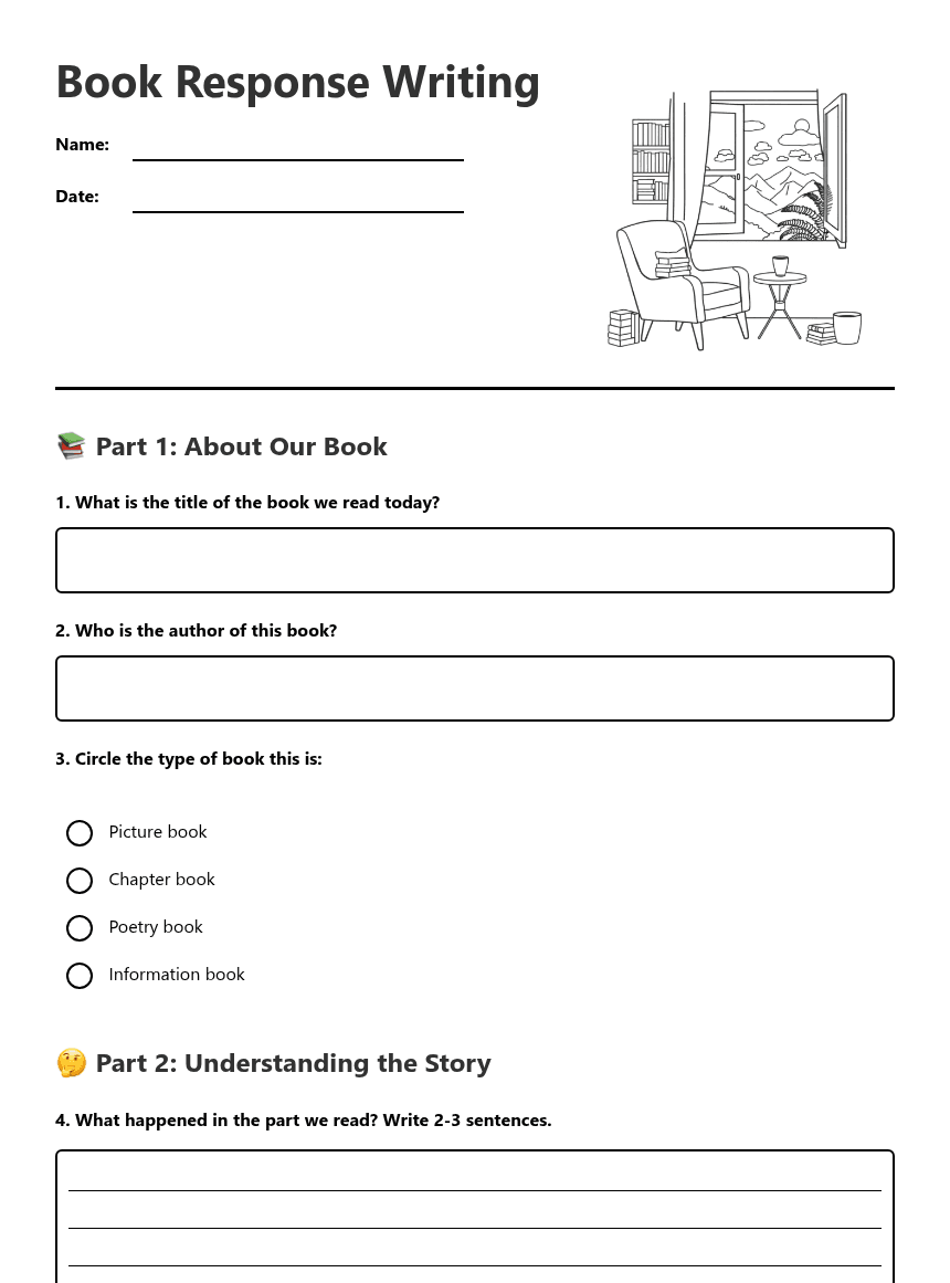 Book Response Writing worksheet preview