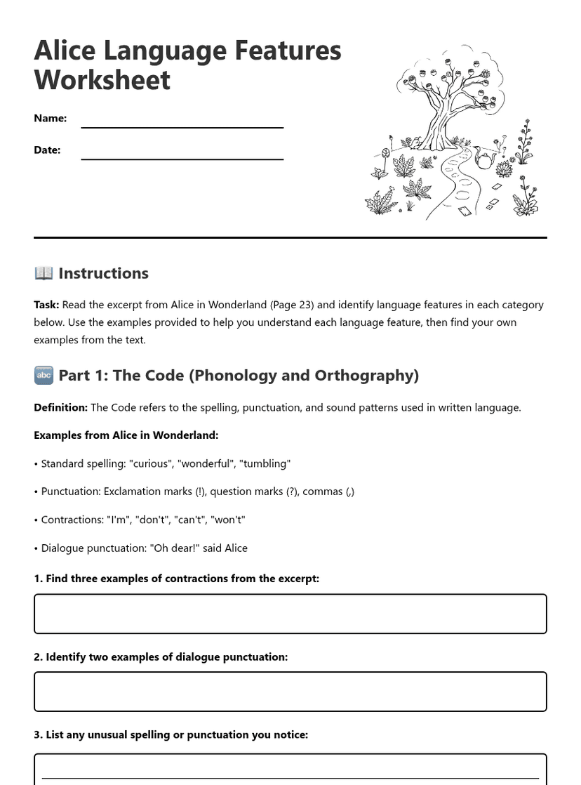 Alice Language Features Worksheet