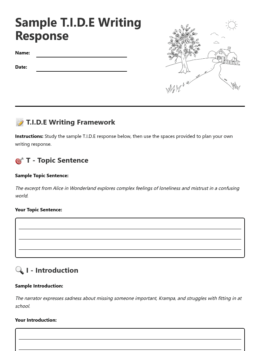 Sample T.I.D.E Writing Response worksheet preview