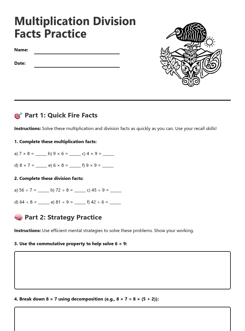 Multiplication Division Facts Practice worksheet preview