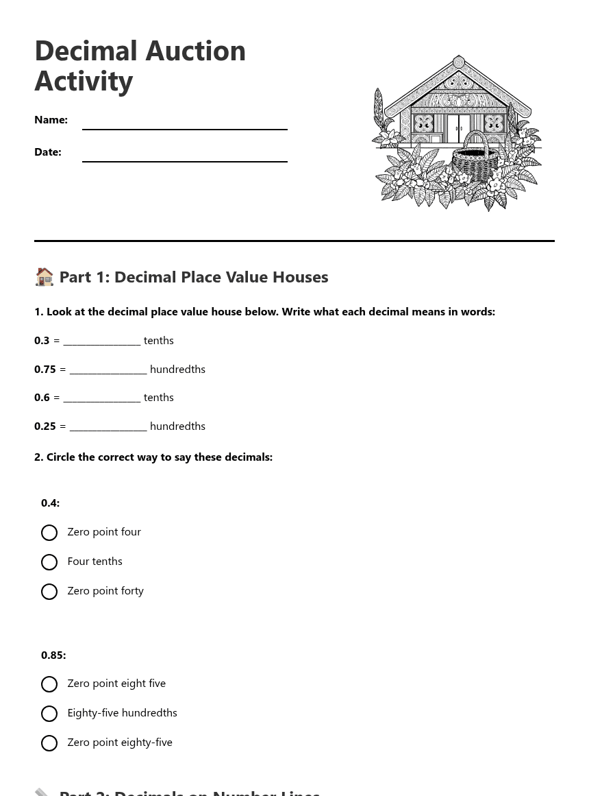 Decimal Auction Activity worksheet preview