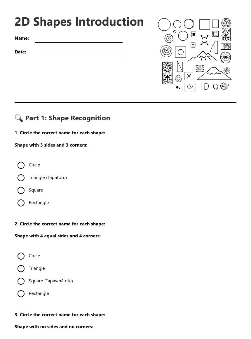 2D Shapes Introduction worksheet preview