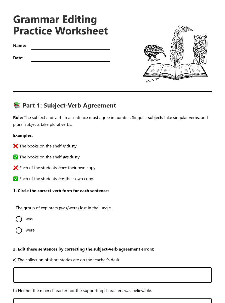 Grammar Editing Practice Worksheet worksheet preview