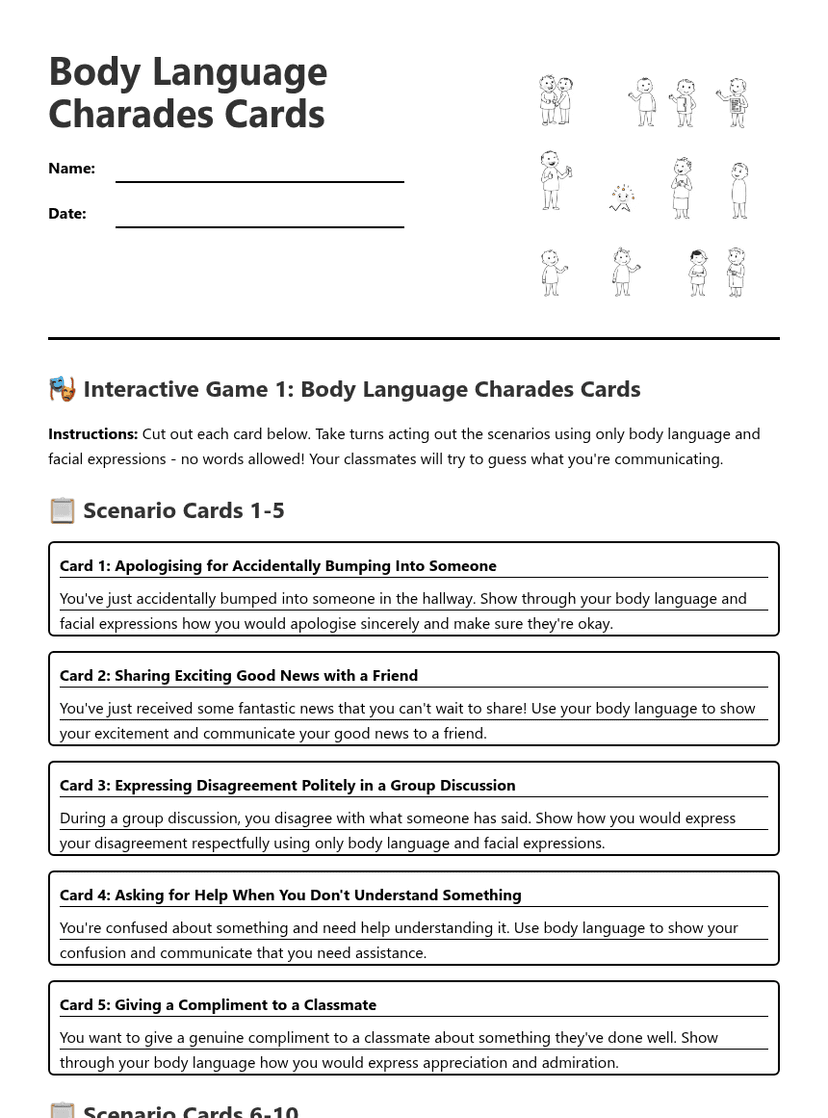Body Language Charades Cards