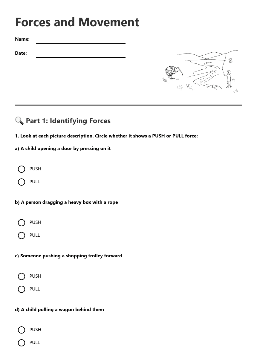 Forces and Movement worksheet preview