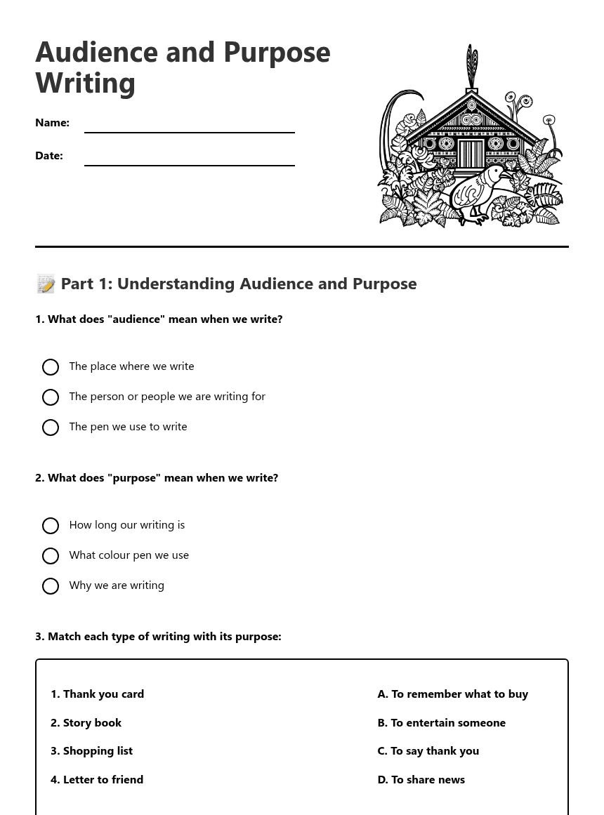 Audience and Purpose Writing worksheet preview