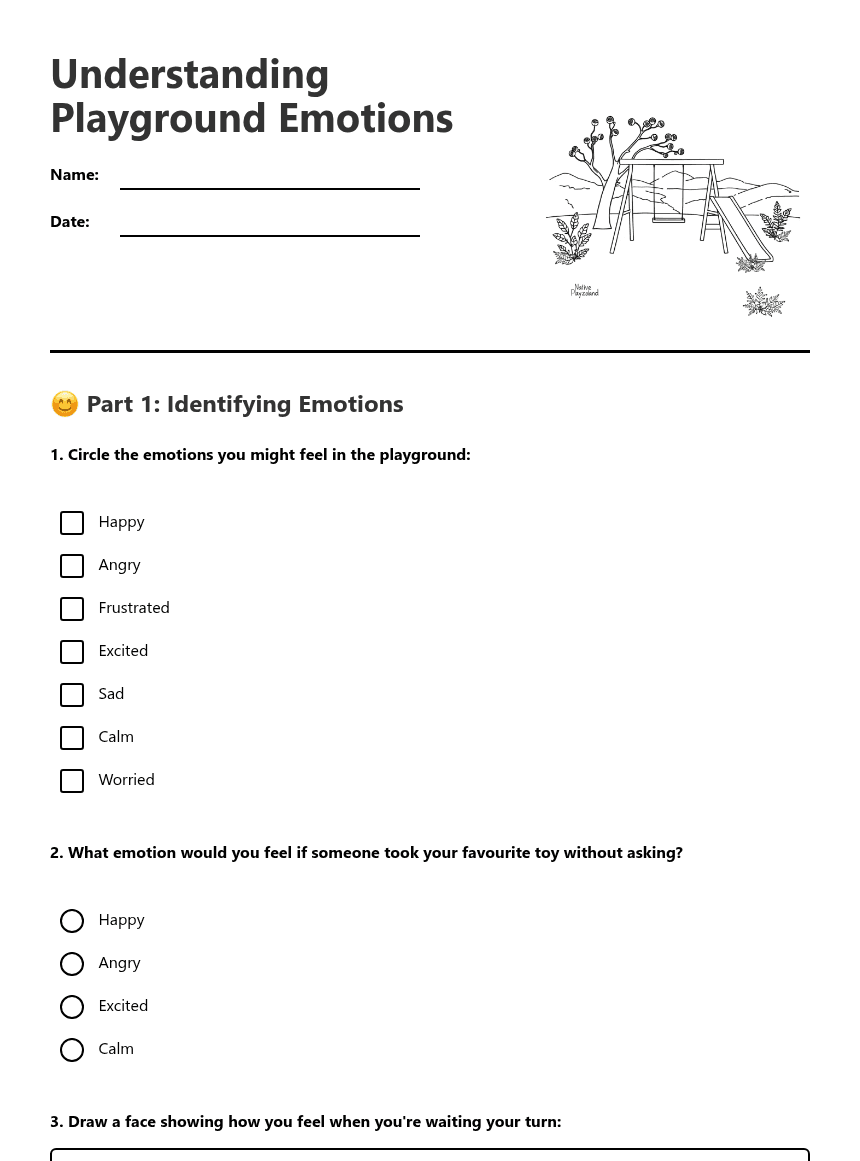 Understanding Playground Emotions worksheet preview