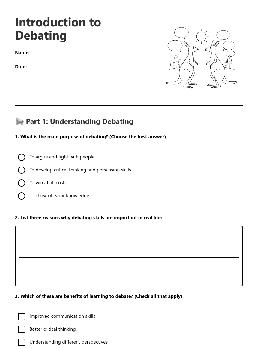 Introduction to Debating worksheet preview