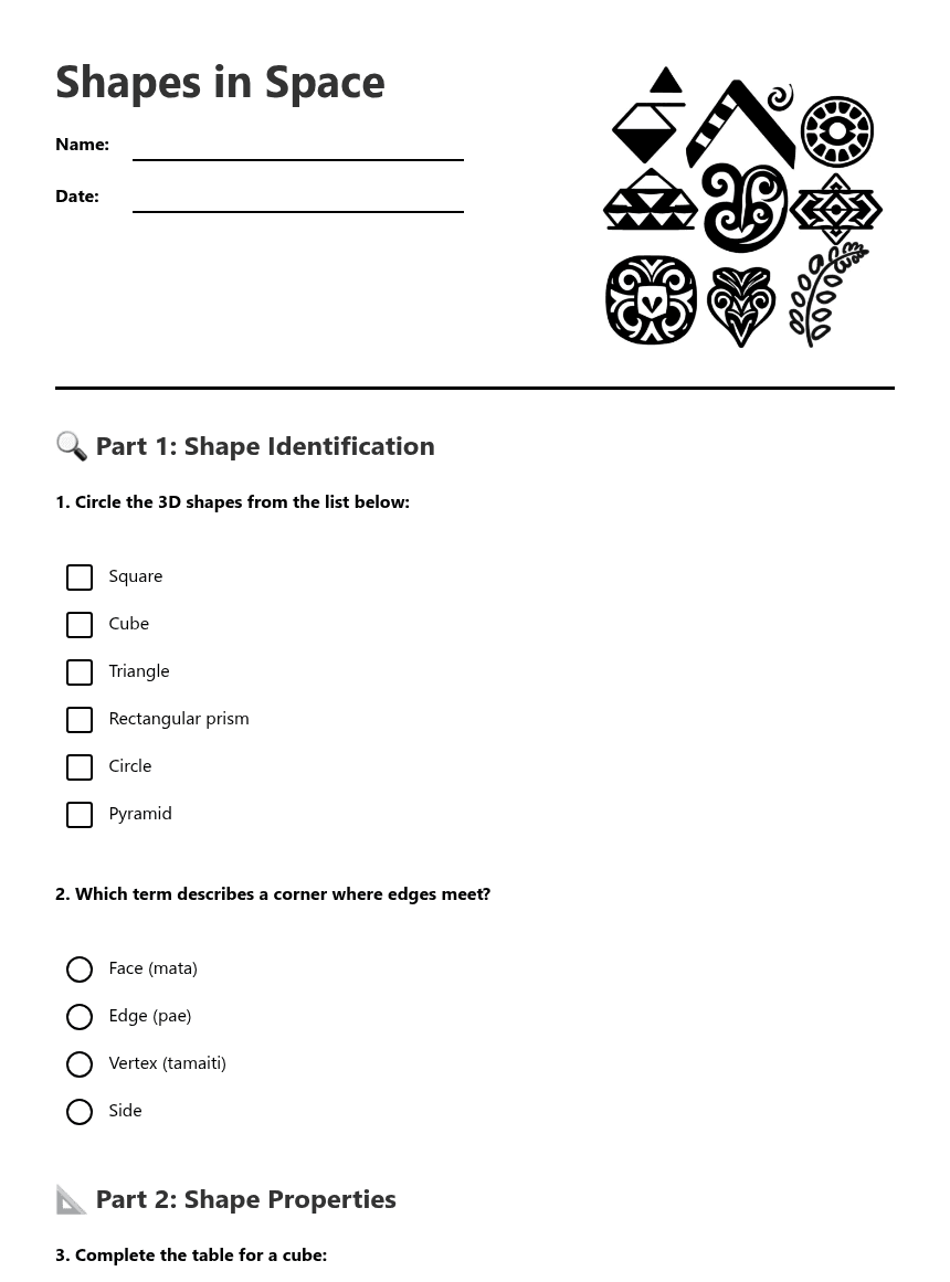Shapes in Space worksheet preview