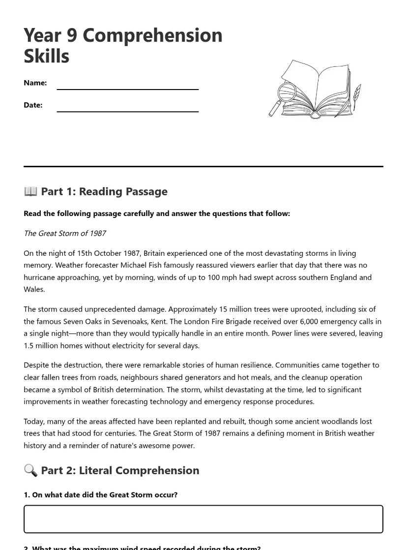 Year 9 Comprehension Skills