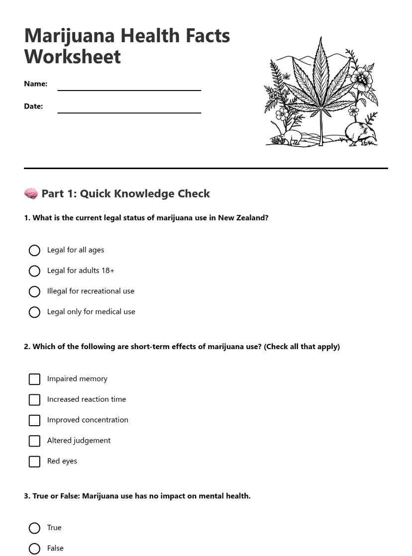 Marijuana Health Facts Worksheet