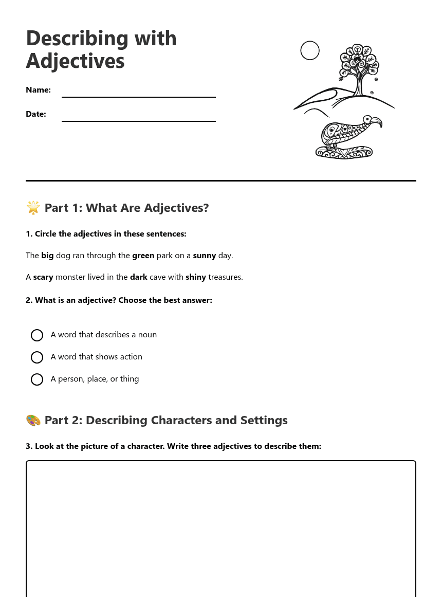 Describing with Adjectives worksheet preview