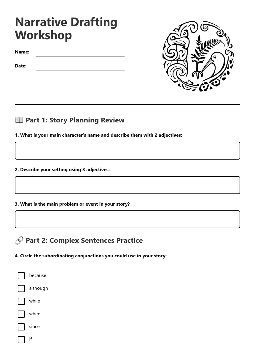 Narrative Drafting Workshop worksheet preview