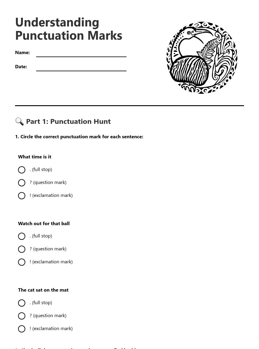 Understanding Punctuation Marks worksheet preview