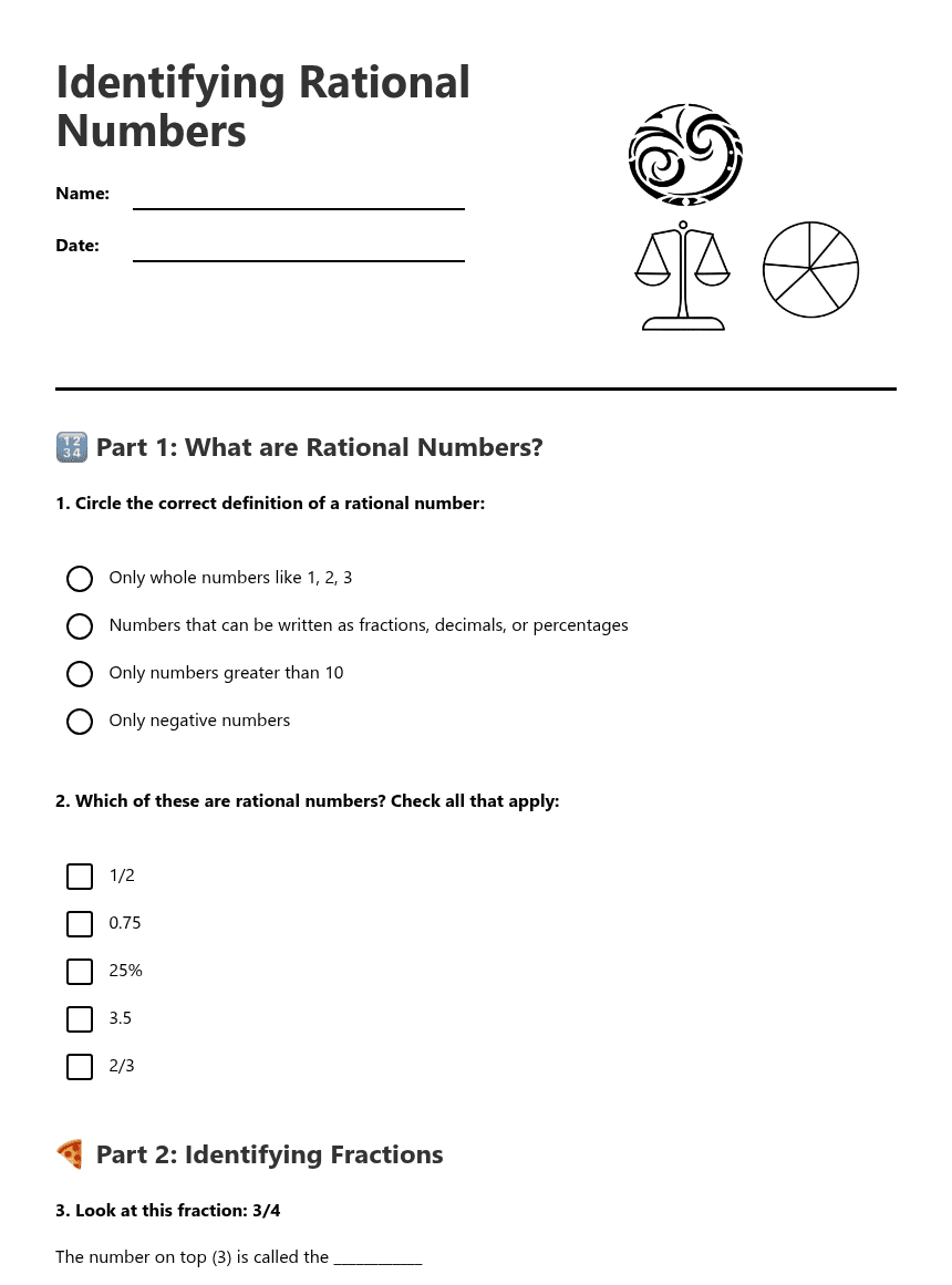 Identifying Rational Numbers worksheet preview