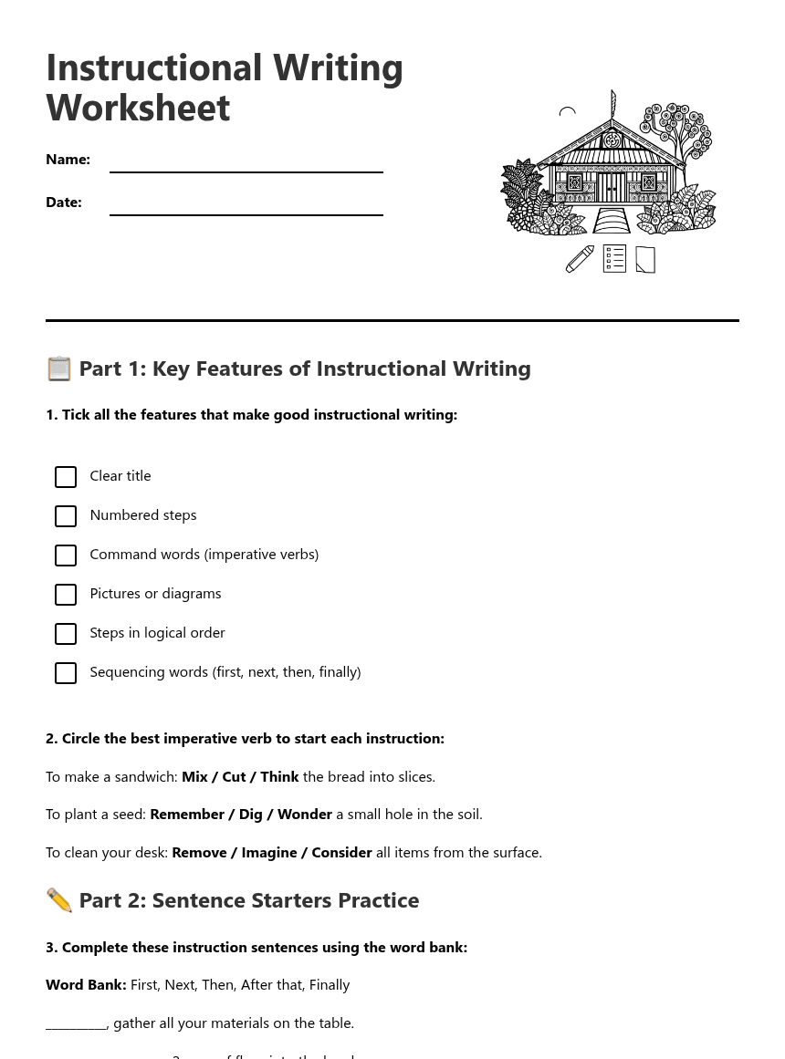 Instructional Writing Worksheet worksheet preview