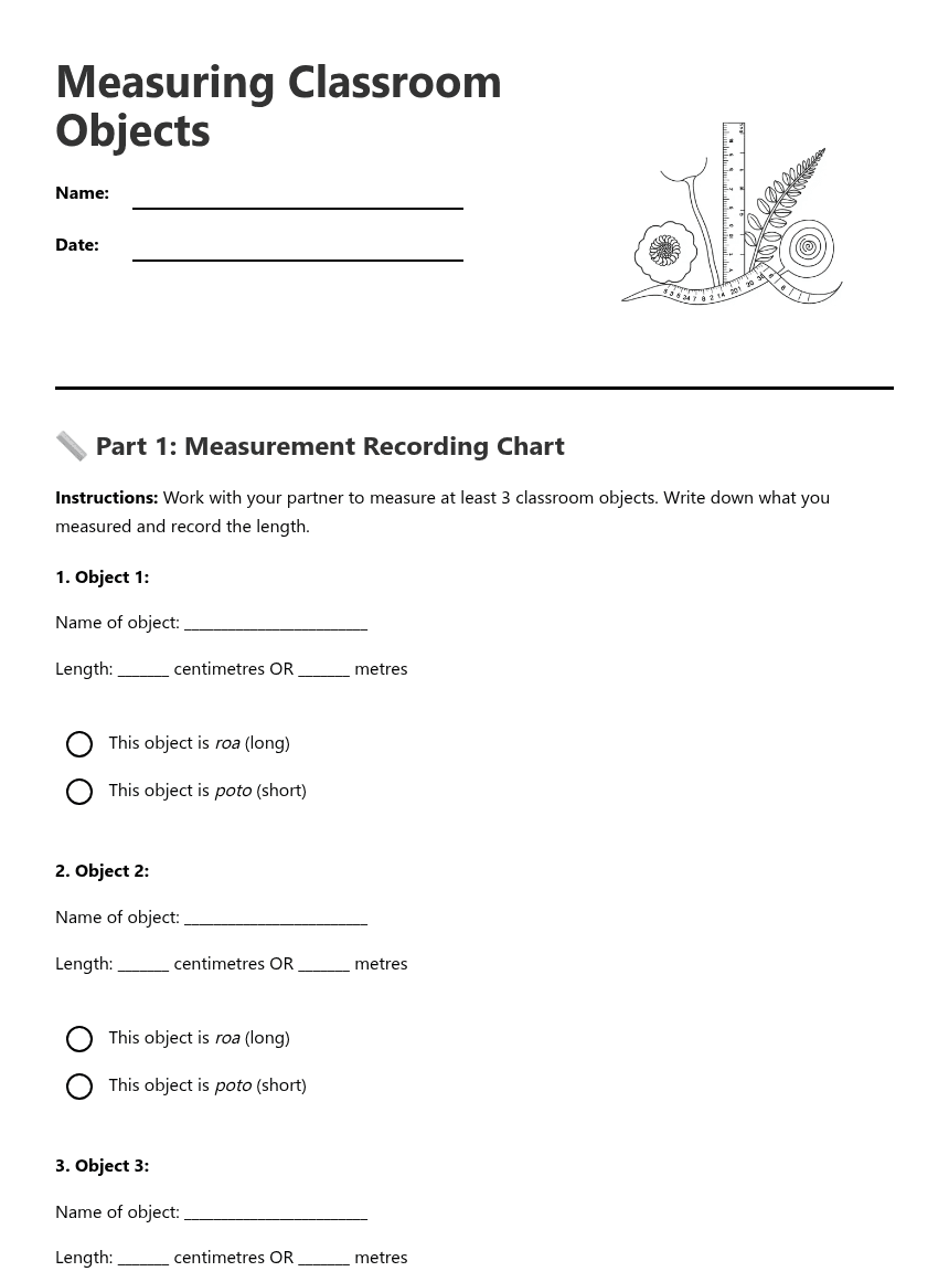 Measuring Classroom Objects worksheet preview