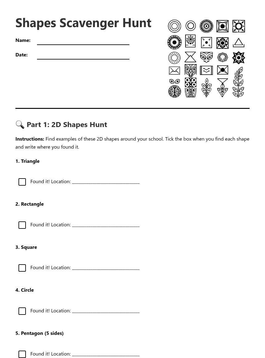 Shapes Scavenger Hunt worksheet preview