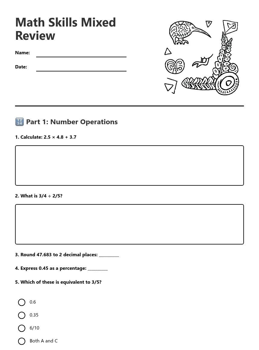 Math Skills Mixed Review worksheet preview