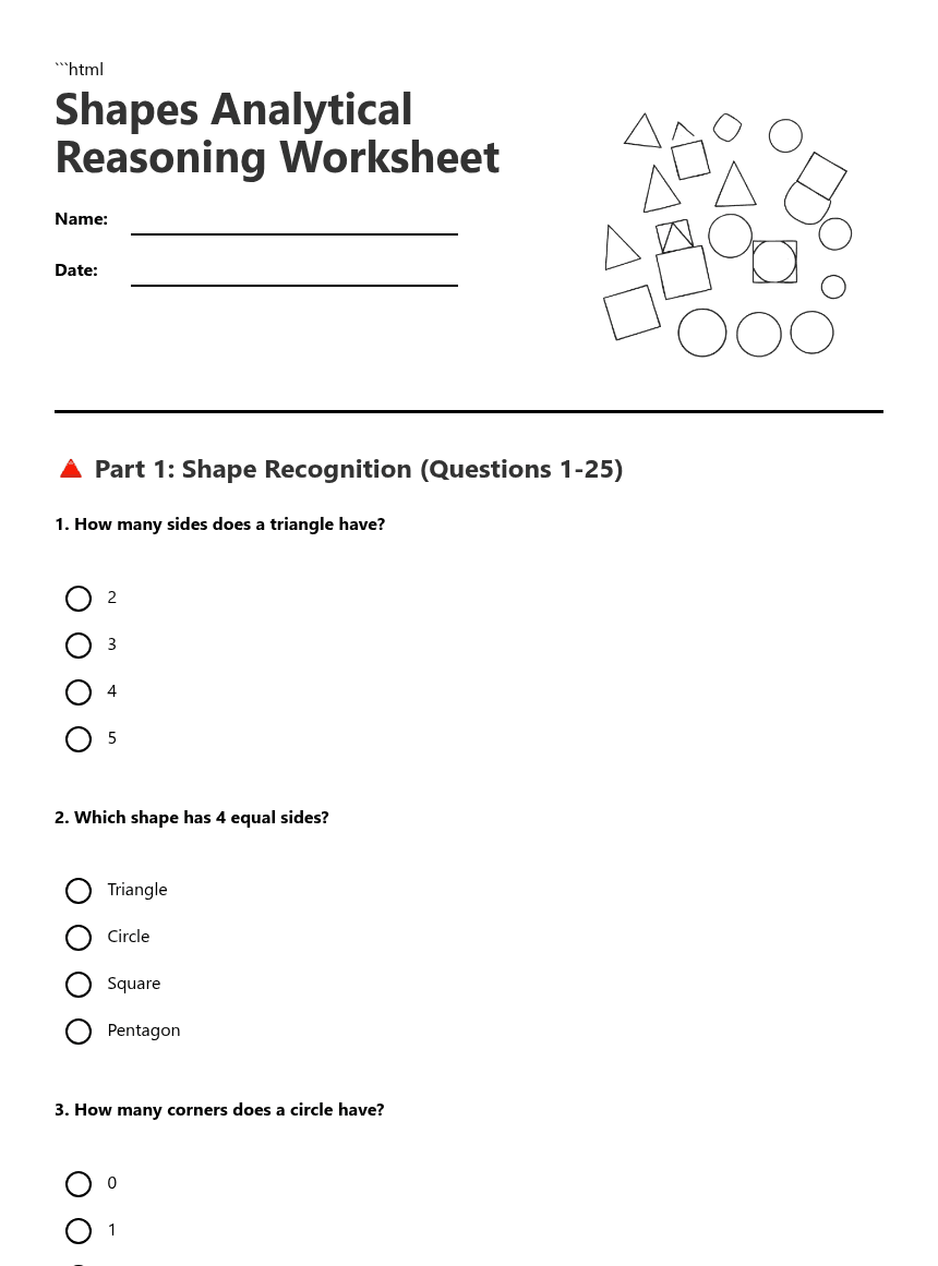 Shapes Analytical Reasoning Worksheet worksheet preview