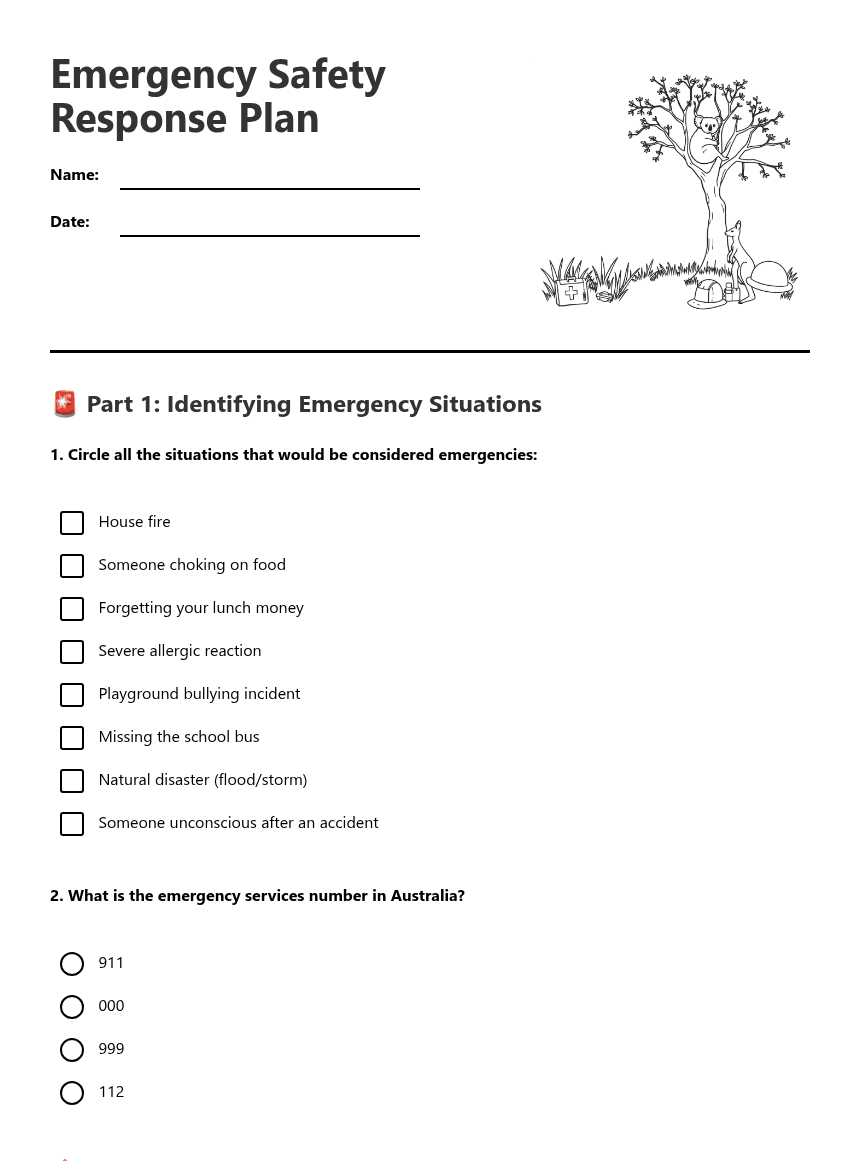 Emergency Safety Response Plan worksheet preview
