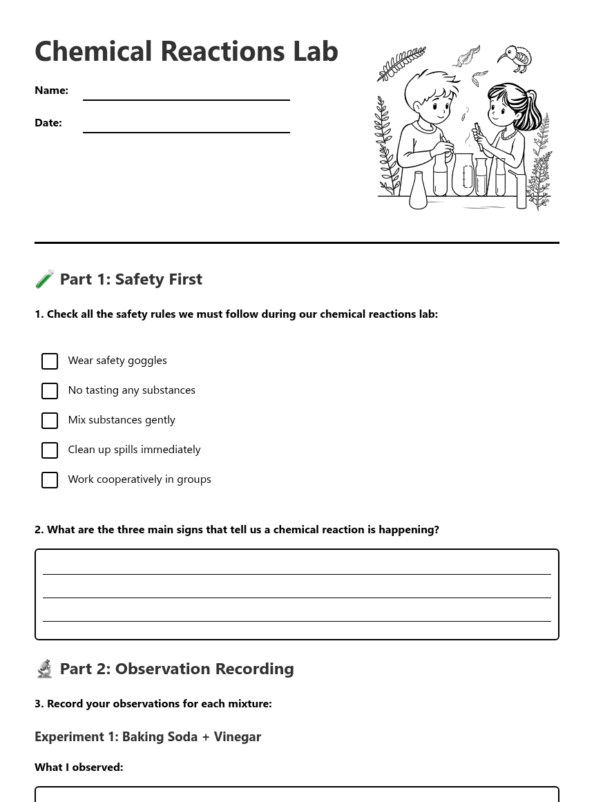 Chemical Reactions Lab worksheet preview