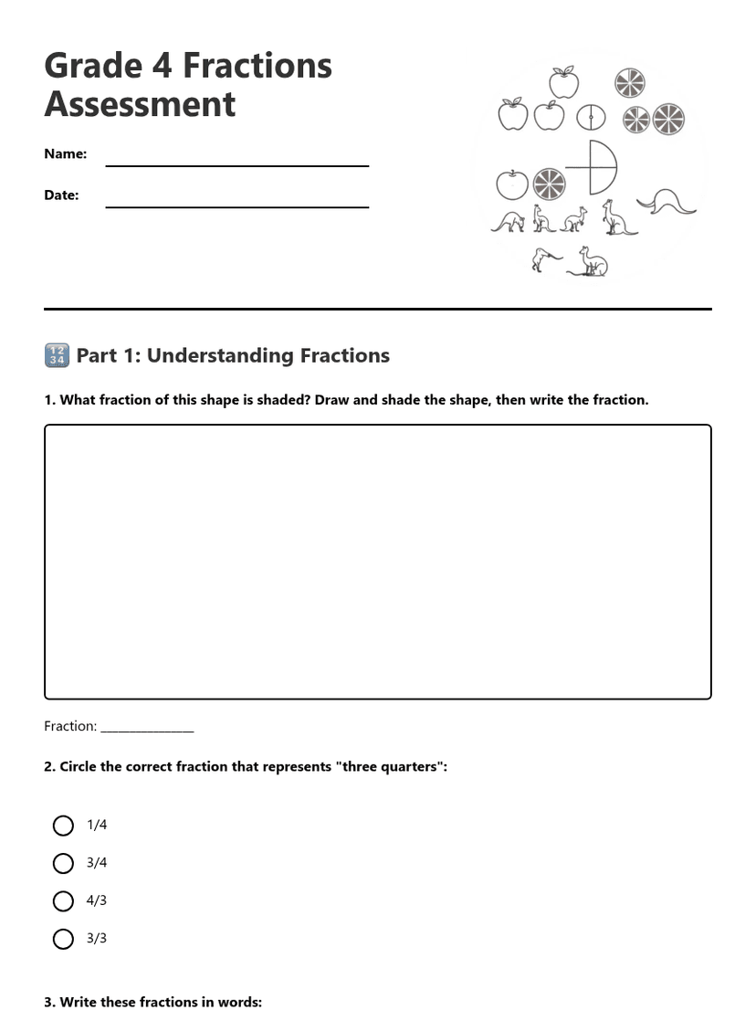 Grade 4 Fractions Assessment