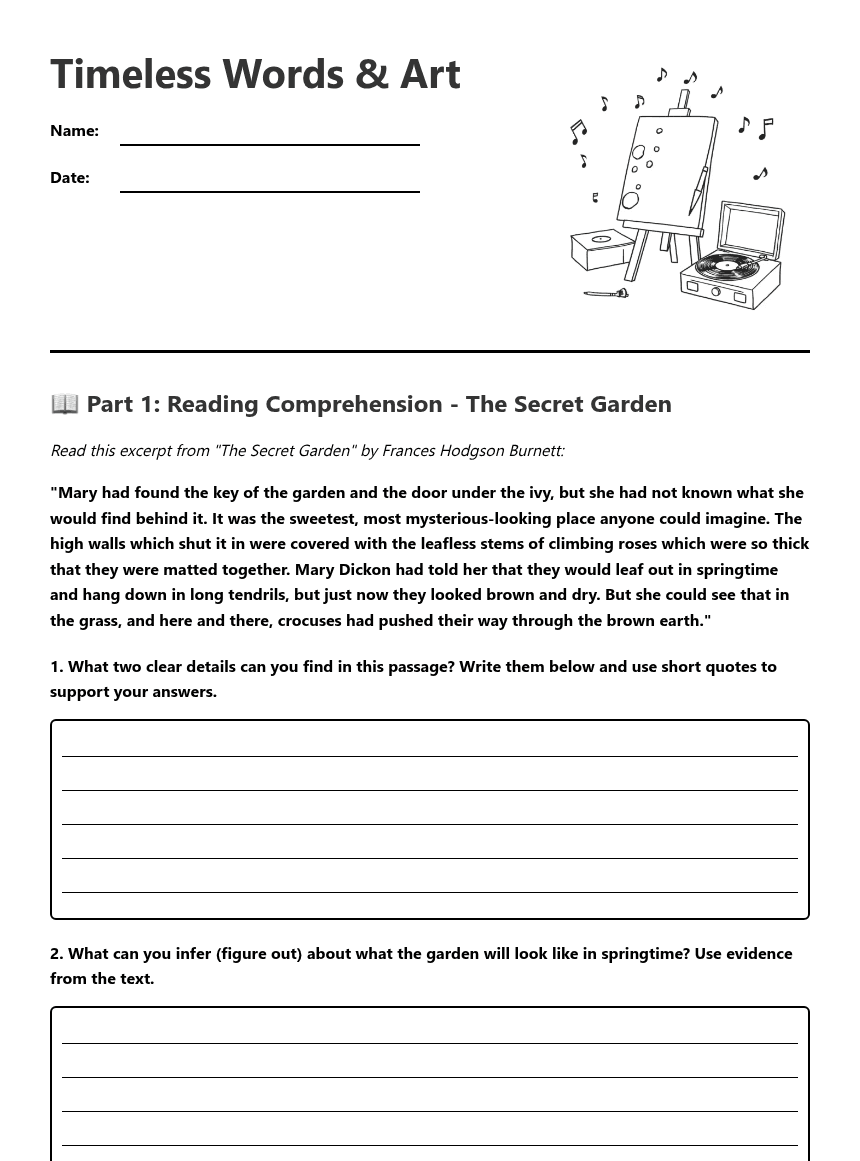 Timeless Words & Art worksheet preview