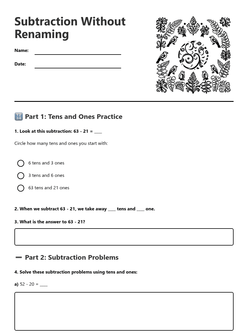 Subtraction Without Renaming worksheet preview