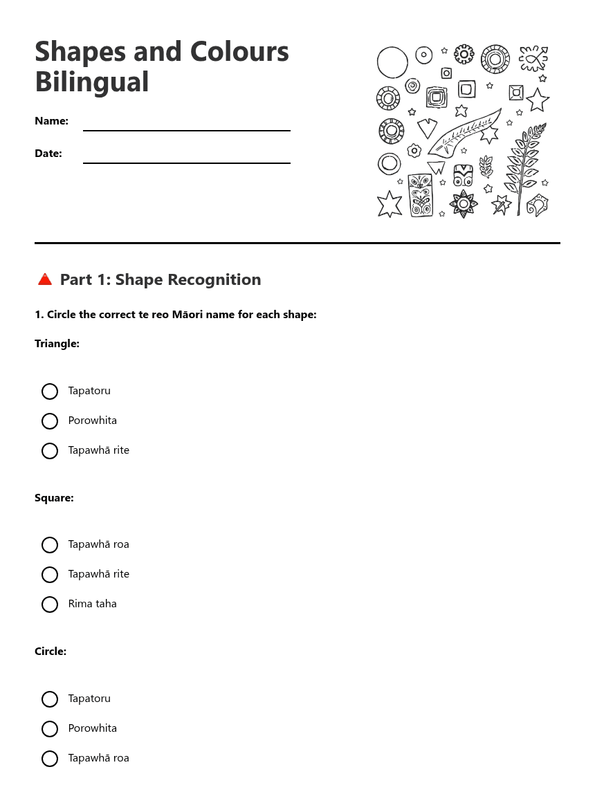 Shapes and Colours Bilingual worksheet preview