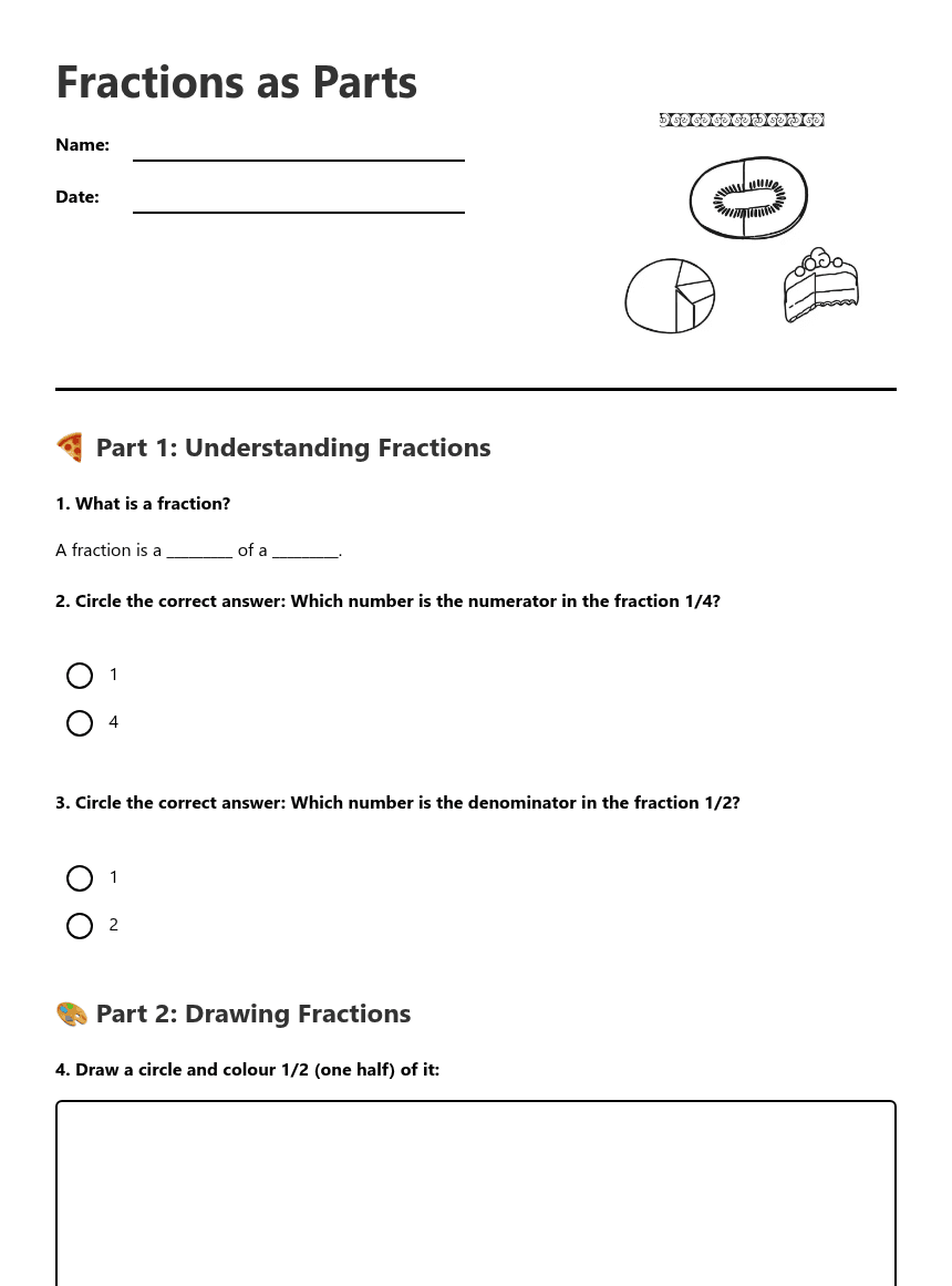 Fractions as Parts worksheet preview