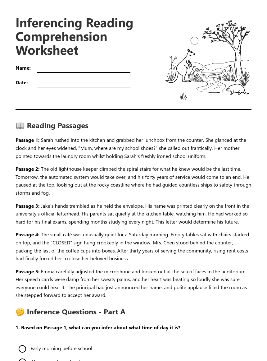 Inferencing Reading Comprehension Worksheet worksheet preview