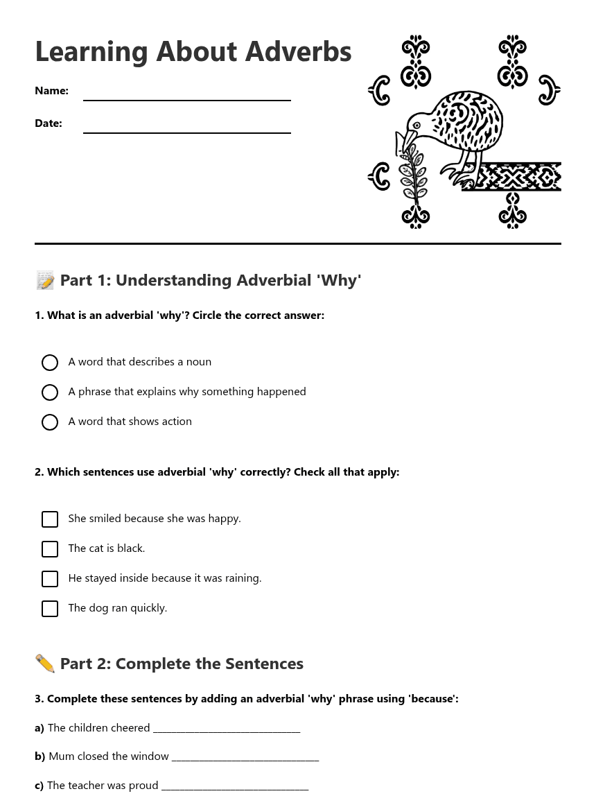 Learning About Adverbs worksheet preview