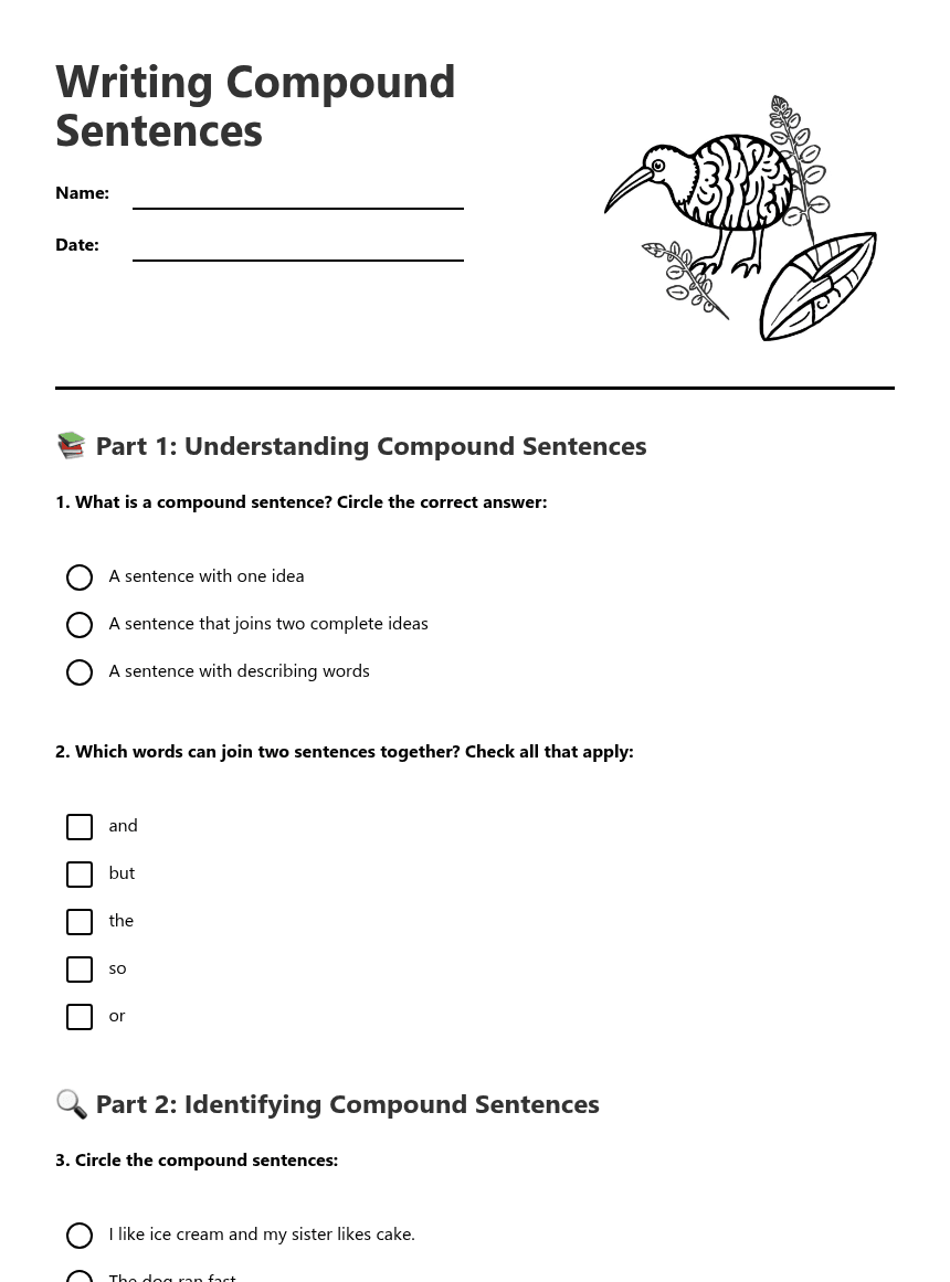 Writing Compound Sentences worksheet preview