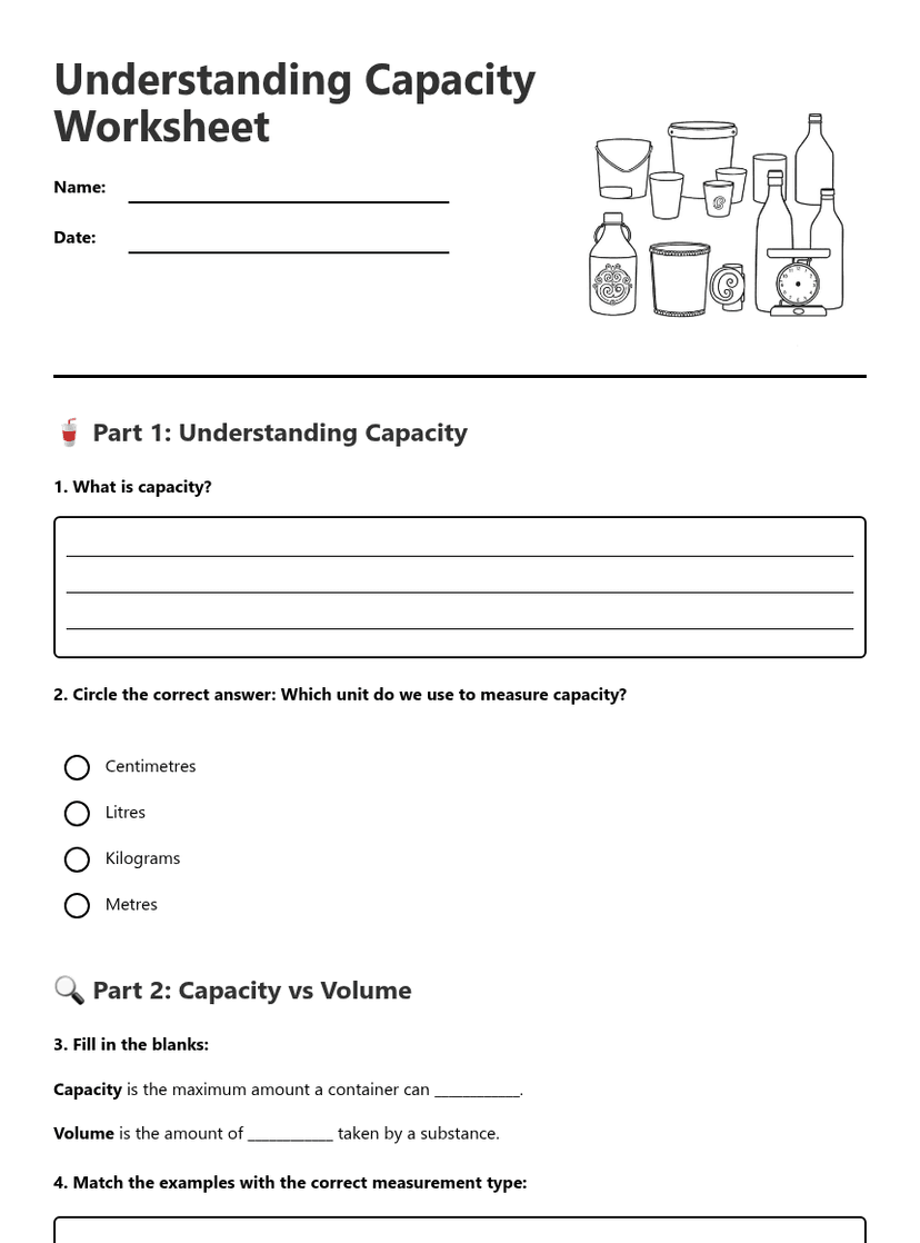 Understanding Capacity Worksheet