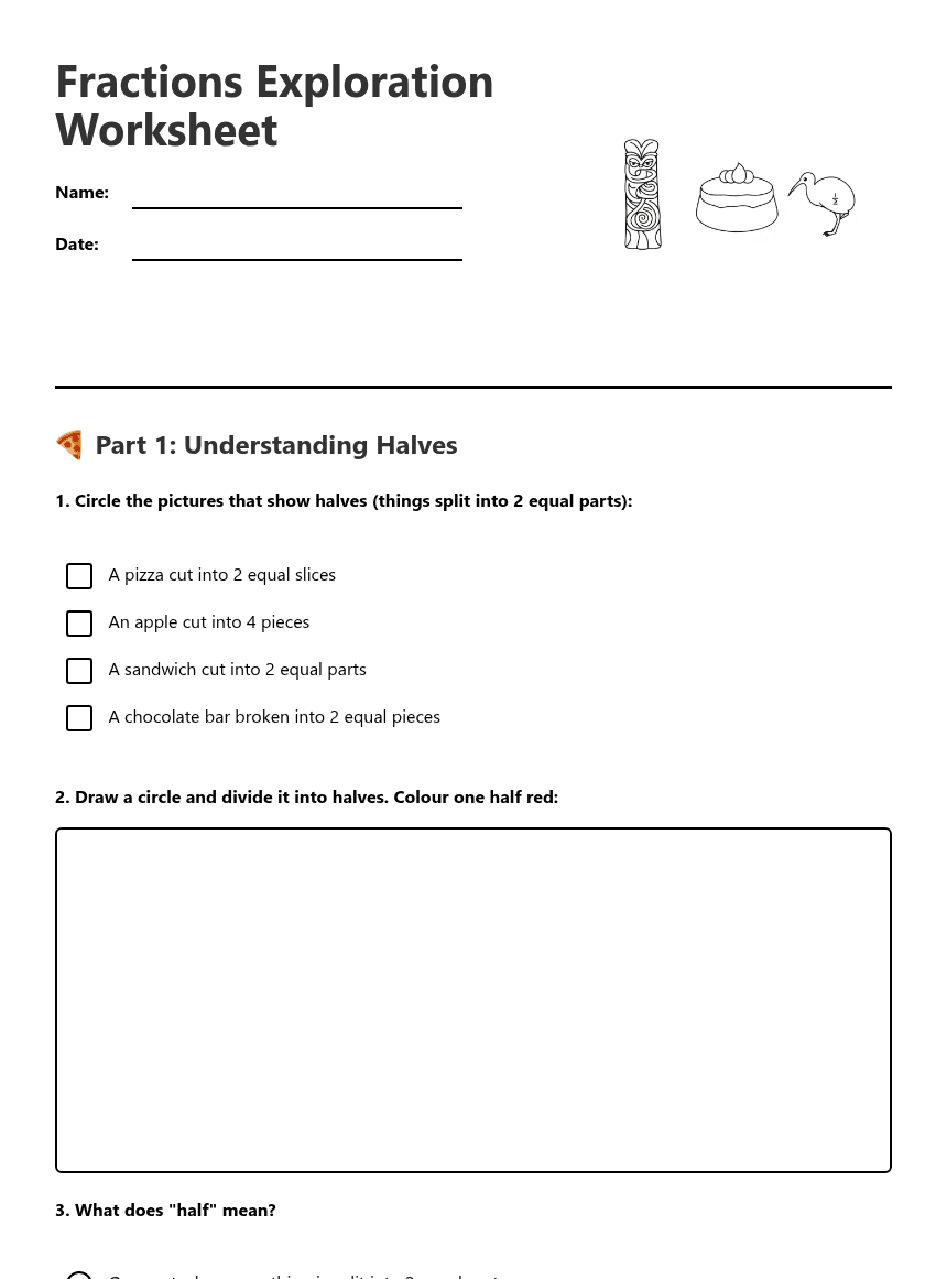 Fractions Exploration Worksheet worksheet preview