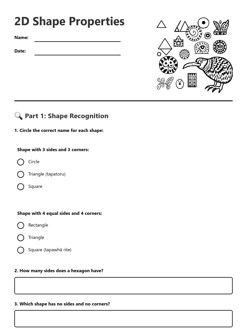 2D Shape Properties worksheet preview