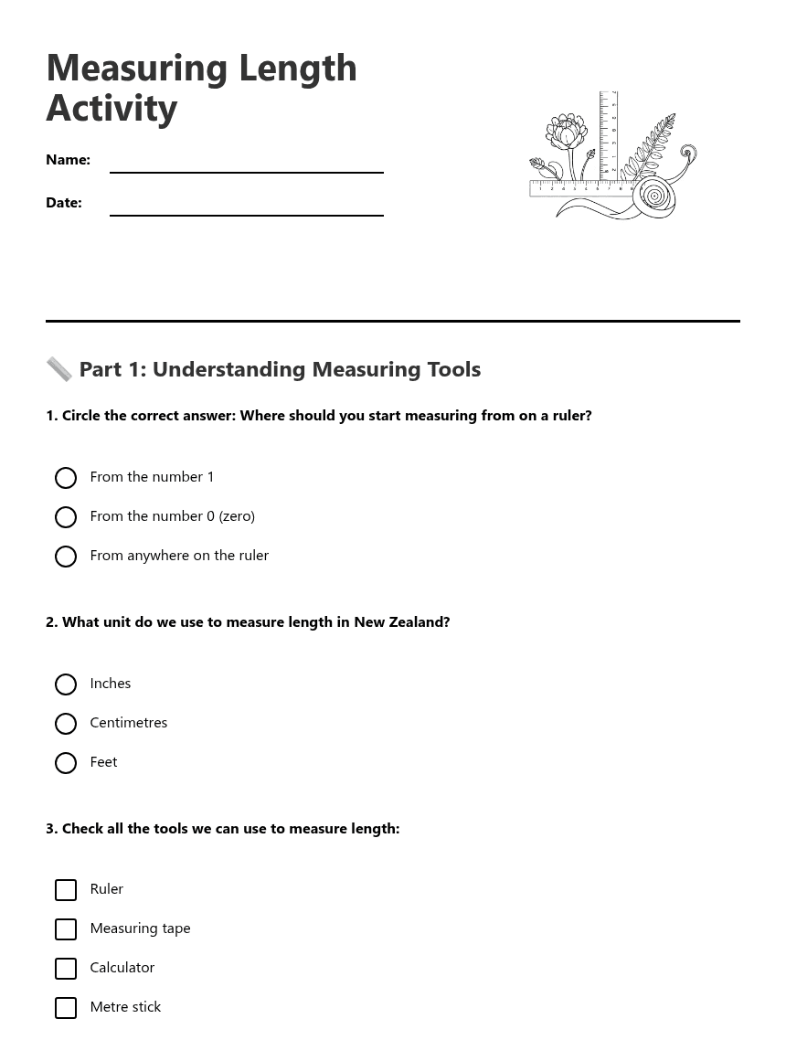 Measuring Length Activity worksheet preview